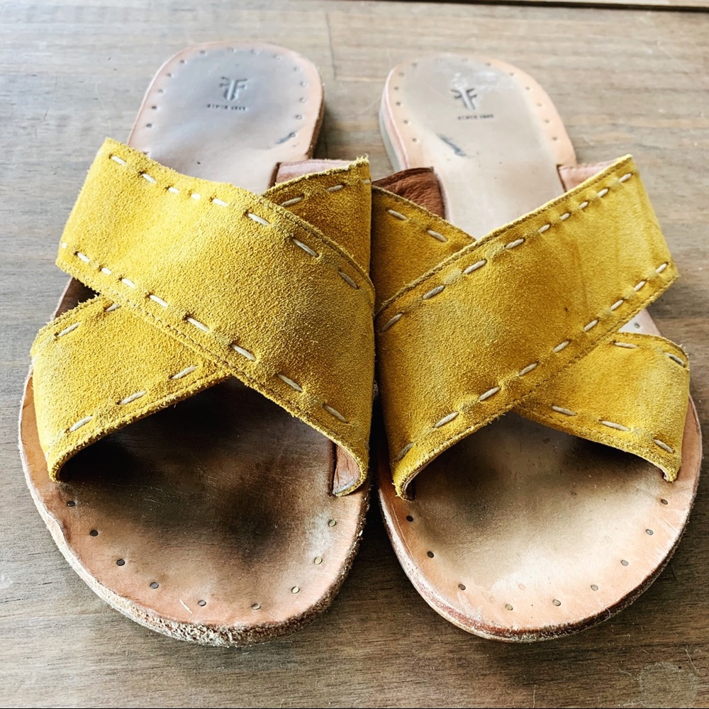Yellow Suede Frye Sandals